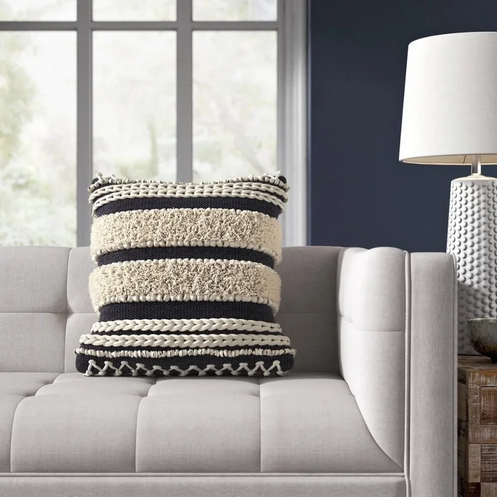 2 - PILLOWS (Striped Black and Cream Accent Pillows)
